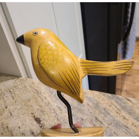 Vintage Painted Carved Perched Bird Wall Hanging Yellow Folk Art About 9" - Picture 2 of 12